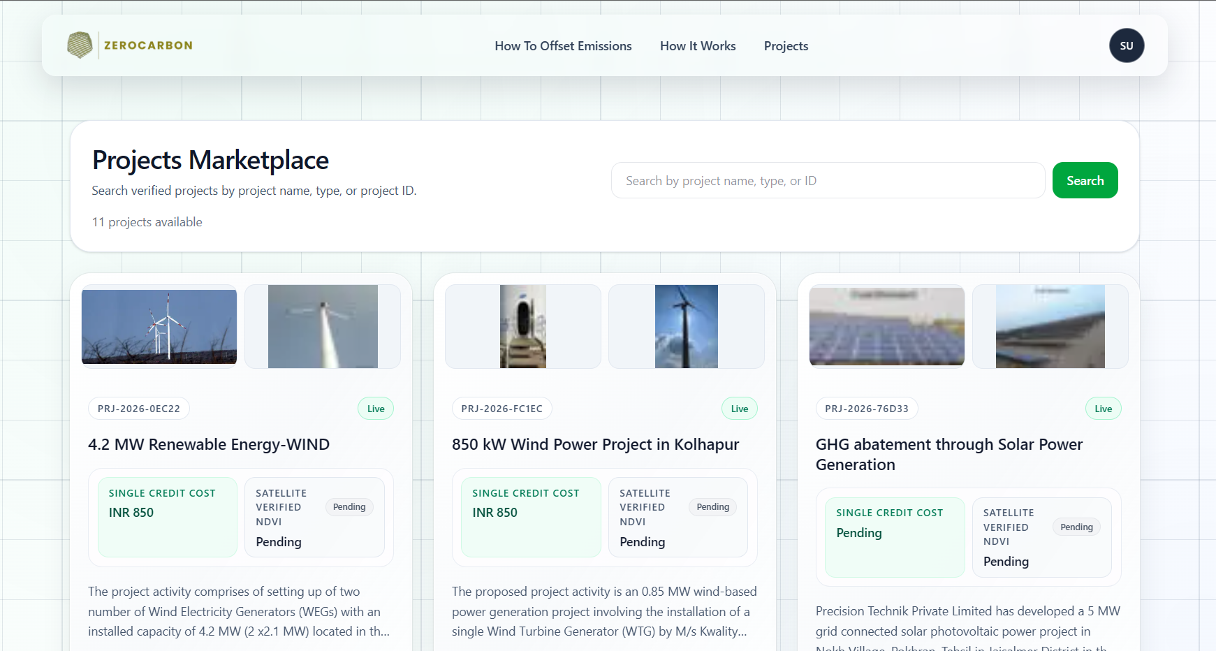 ZeroCarbon marketplace listing verified renewable-energy projects